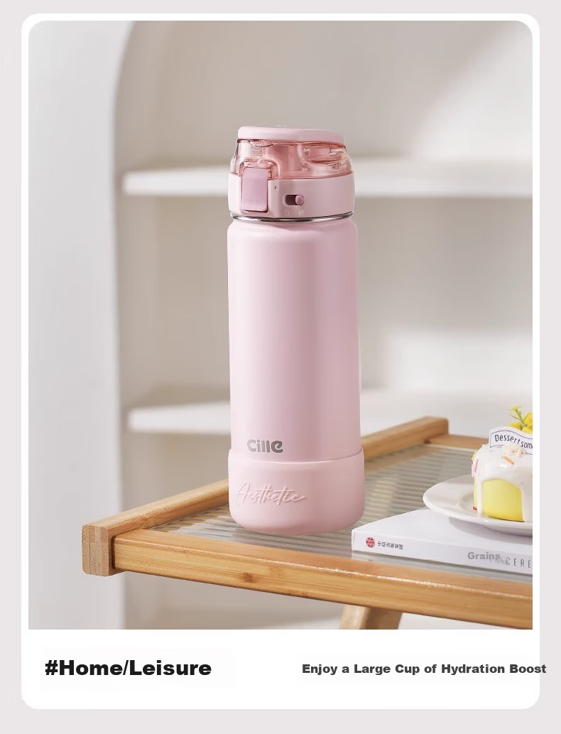Cille 316 Stainless Steel Insulated Large Capacity Men's Straw Cup Portable Sports Water Bottle Milk Coffee White 600ml 7