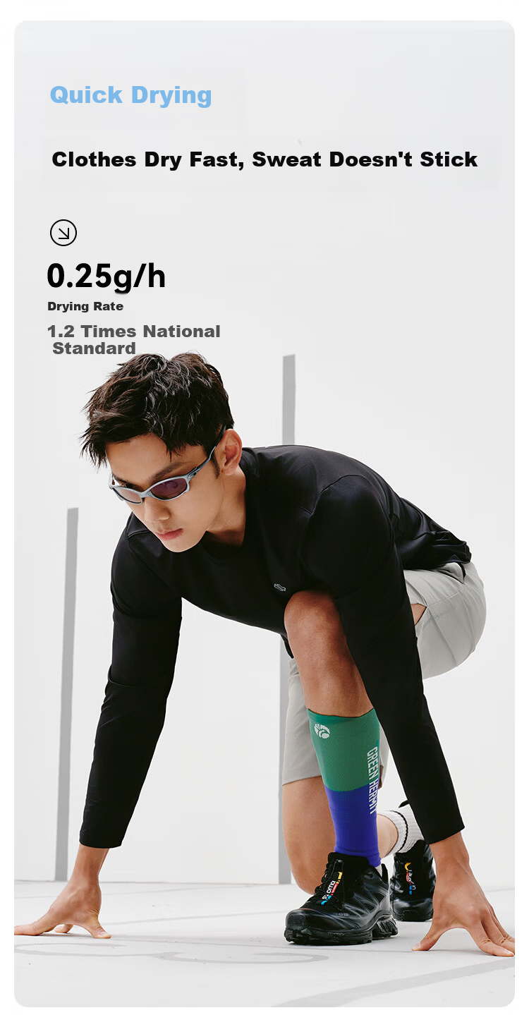JD Jingzao Summer Men's Long Sleeve Sports T-Shirt Antibacterial Quick-Dry Base Layer Running Tee Glacier Blue 3XL 6