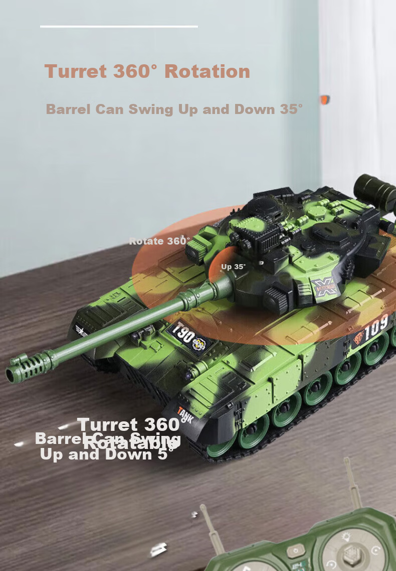 Huashimeng Remote Control Tank Car Track 2.4G Military Off-Road Armored Electric Model Toy Car for Boys 4