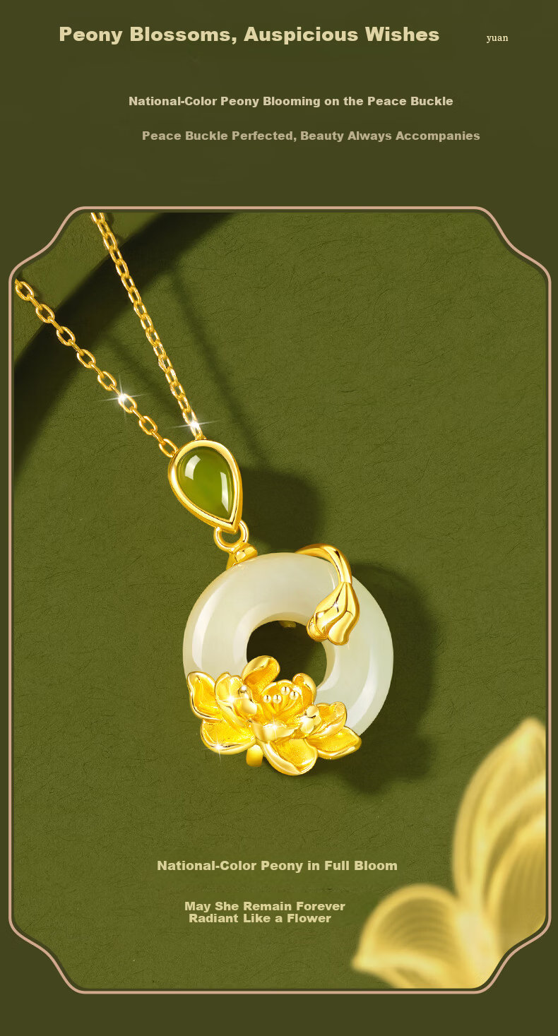 Zhenshangyin Chinese Gold Hetian Jade Peace Buckle Silver Necklace for Women, Mother's Day Gift, Practical Birthday Present for Elders 4