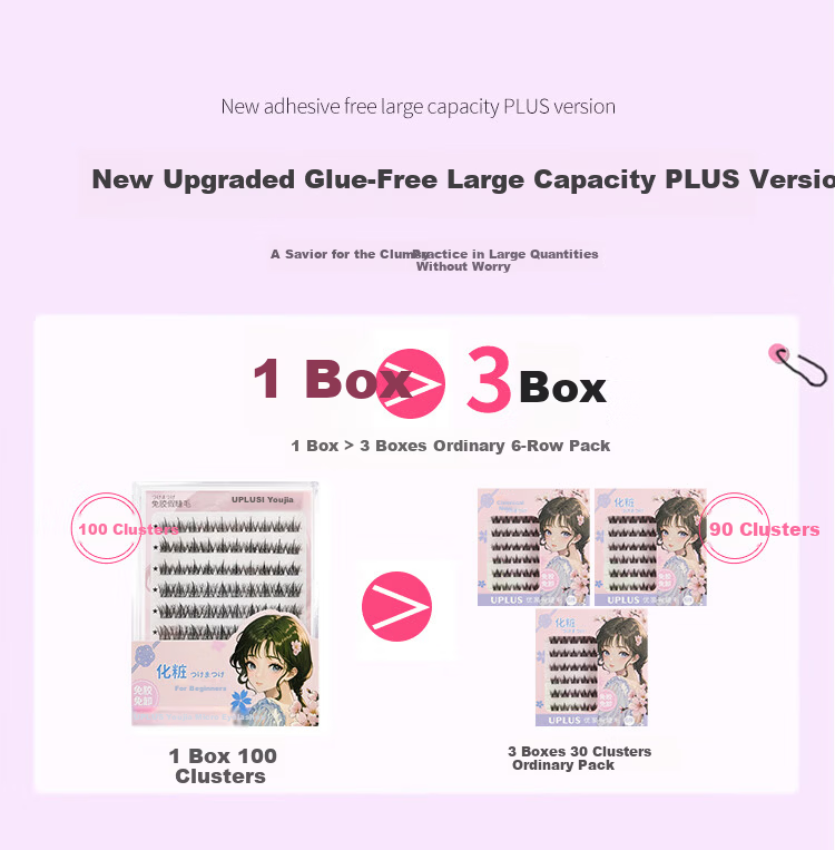 UPLUS Self-Adhesive False Eyelashes (Double-Tip Small Flame Lower Lashes, 120 Clusters) Transparent Stem Beginner Eyelash Kit Gift 2