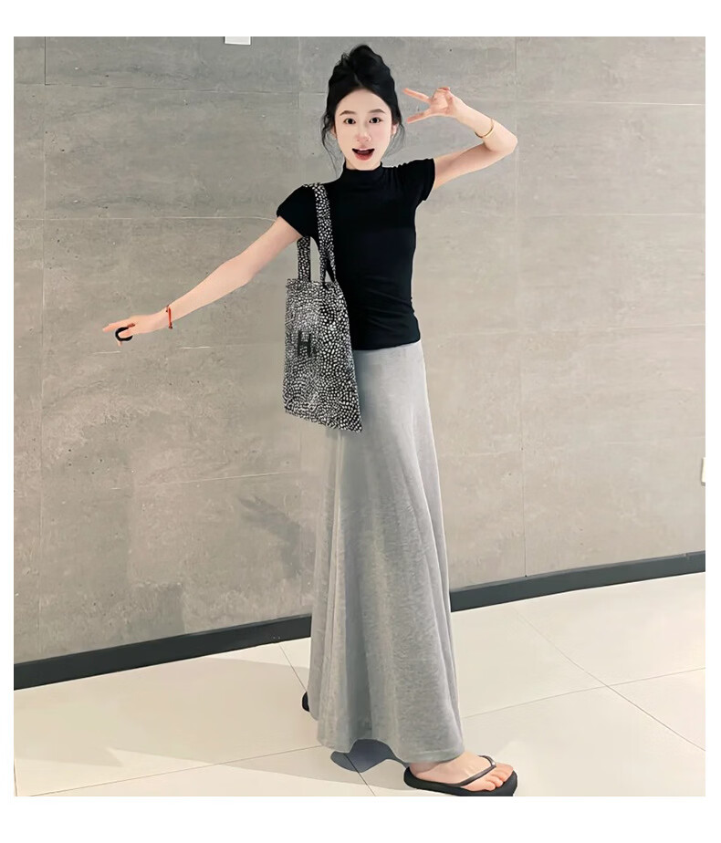 Langsha Women's Summer New Elastic High-Waist Elegant Long Mermaid Skirt Slim Fit A-Line Pencil Skirt 17
