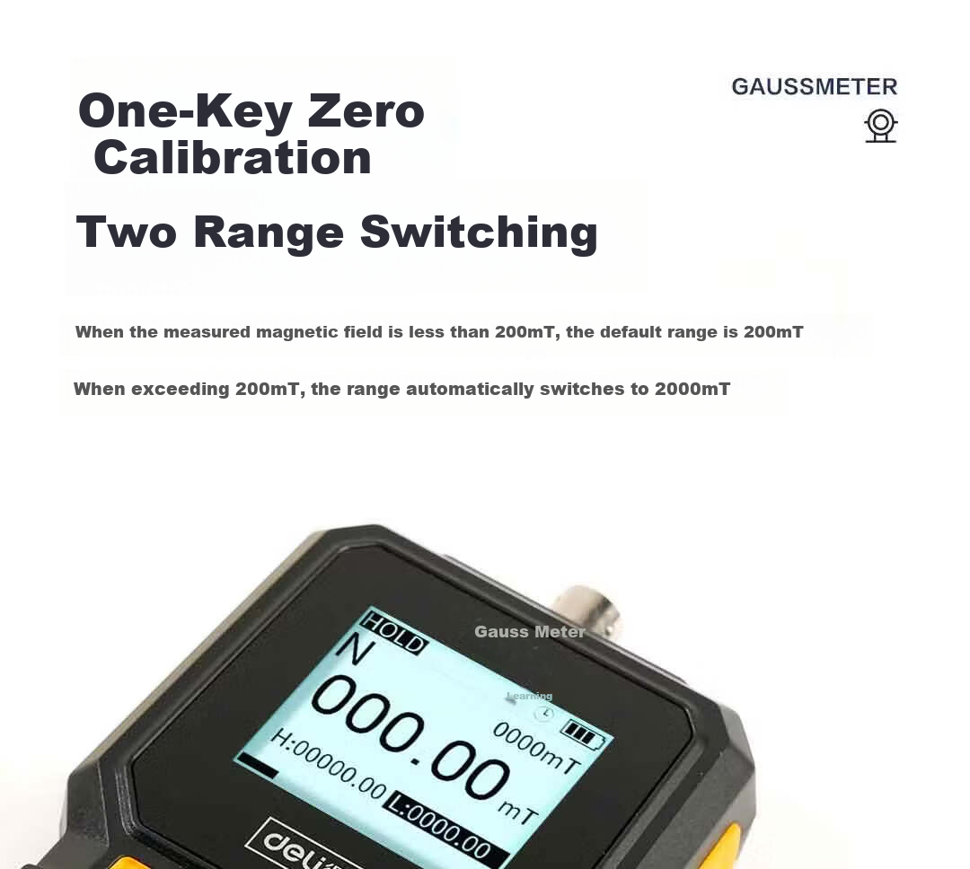 Deli Digital Gauss Meter Magnetic Field Strength Tester Tesla Meter Magnetic Detector 11
