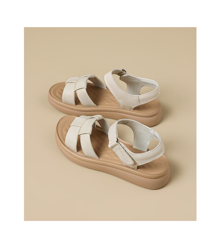 ZHR Women's Thick-Soled Sandals Summer New First Layer Cowhide Beach Shoes Comfortable Casual Woven Shoes EQ30 Apricot Size 40 11
