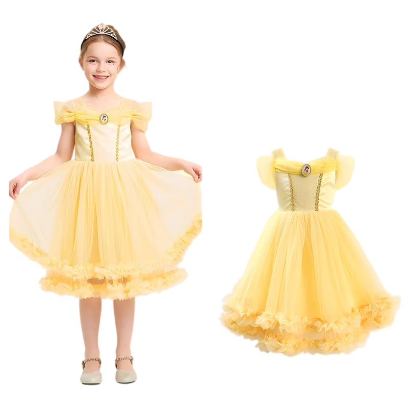Disney 2026 New Summer Girls' Dress Latin Dance Costume Belle Princess Lolita Mesh Dress Belle 140CM