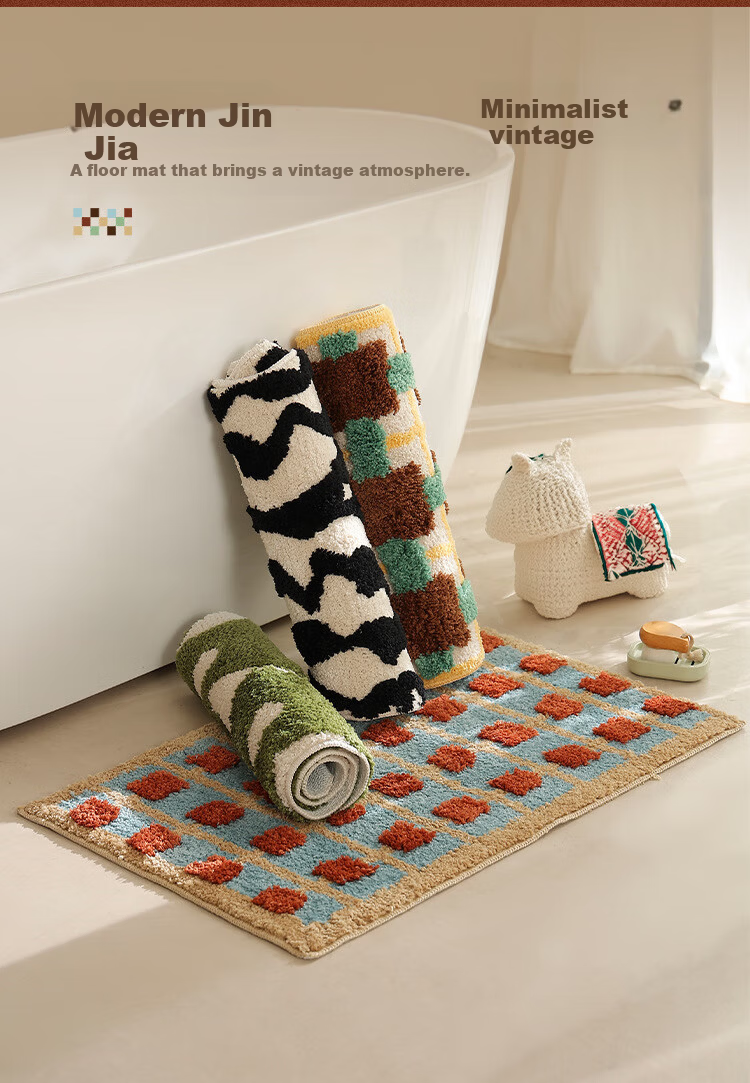 Cartifia Vintage Style Thickened Absorbent Bathroom Mat Non-Slip Home Carpet Small Red Check 40x60cm 12
