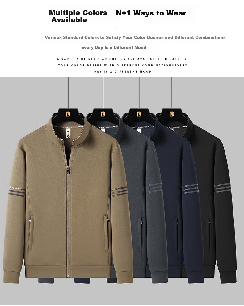 Romon Men's Spring Business Casual Versatile Zip-up Cardigan Executive Jacket Stand Collar Top Coat SL95 Black 2XL 5
