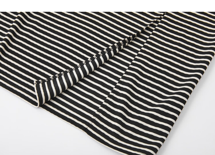 Demana Vintage Overture Summer Lightweight Professional Round Neck Striped Slit Pleated Patchwork Slim Dress for Women Premium Feel 9