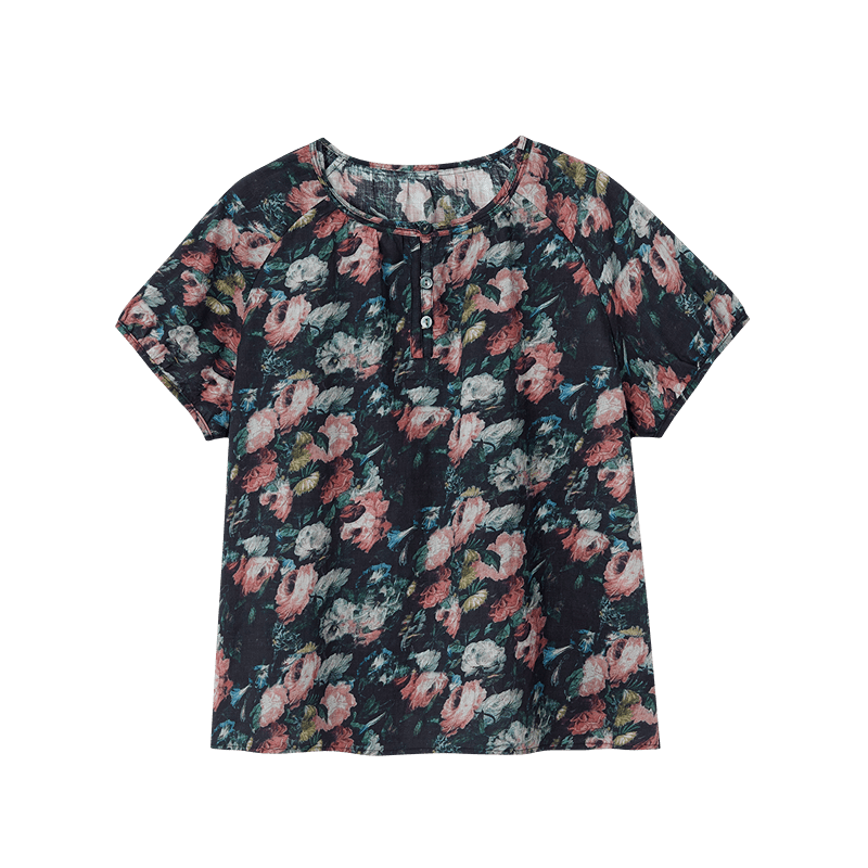 Demana Oxygen Pure Cotton Summer Vintage Oil Painting Print Lightweight Loose Slim Fit Petite T-Shirt for Women Premium Feel