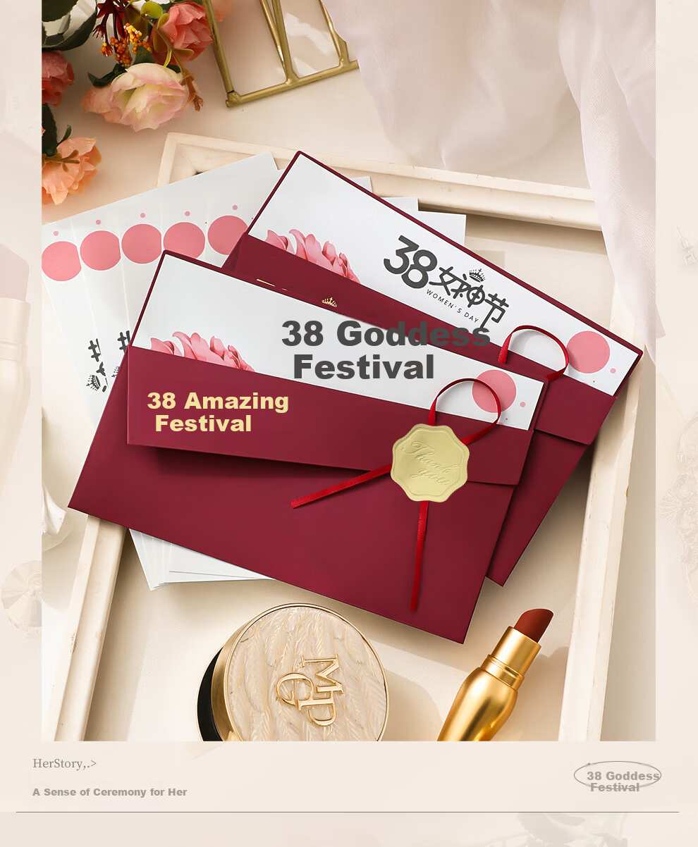 Longe Women's Day Greeting Cards DIY Handwritten Gold Foil Premium 38 Festival Envelope Set (2 Pieces) 2