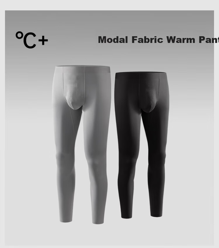 Caiyue Men's Modal Feel 10A Antibacterial No-Underwear Massage Crotch High Elasticity Silky Warm Thermal Base Layer Pants 5