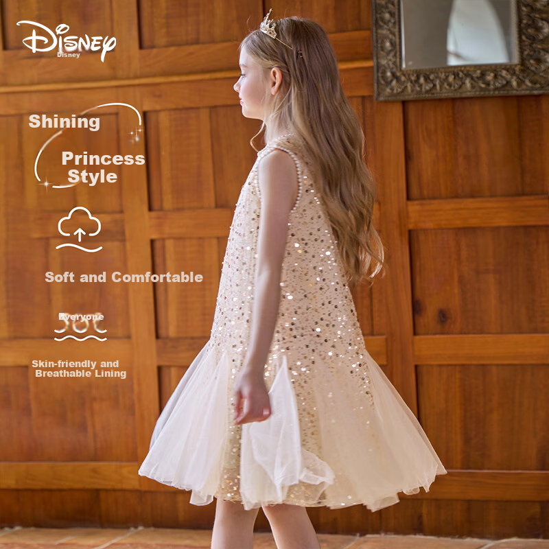 Disney Girls' Dress Children's Birthday Princess Tulle Dress Party Dress 2026 Summer New Girls' Sleeveless Dress