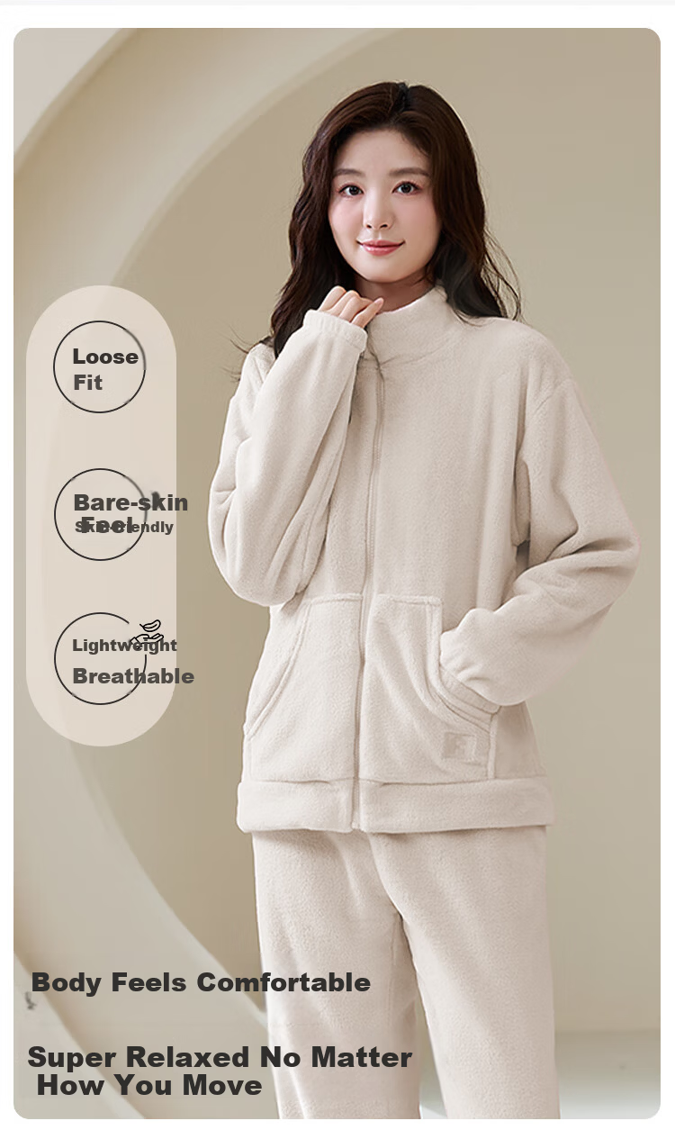 LangSha Women's Winter Long Sleeve Fleece Lined Flannel Cardigan Basic Solid Color Pajama Set Pink 2026 6