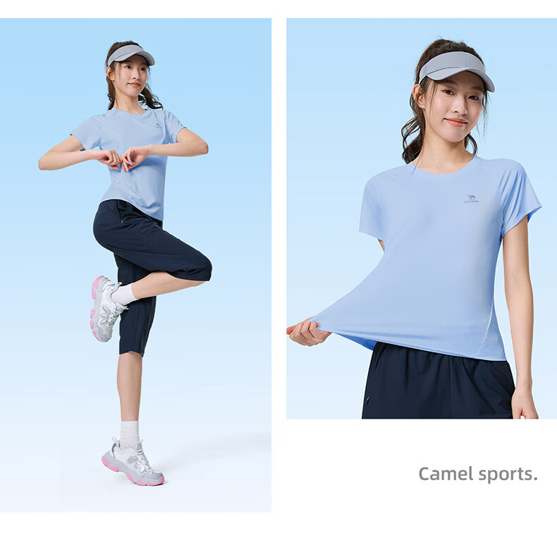 CAMEL Quick-Dry Sports T-Shirt Men Cooling Sun Protection Running Short Sleeve Top C16BAVL6021 Cold Moon Gray L 34