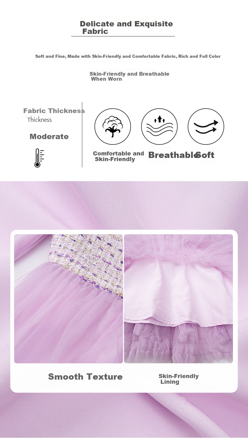 Fulomi Girls' Dress 26 Spring Sweet Stylish Mesh Princess Dress Birthday Party Dress Purple 110cm 3