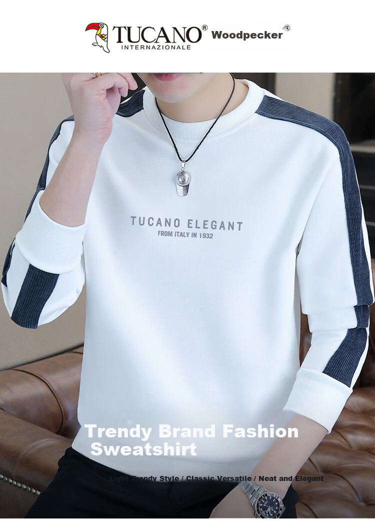 TUCANO Men's Casual Crew Neck Long Sleeve Sweatshirt White XL 1