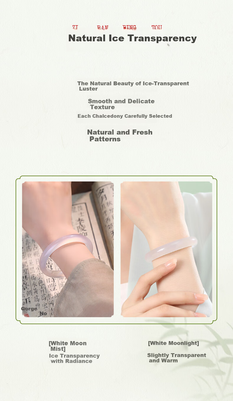 CHOW TAI SENG White Moonlight Chalcedony Bracelet Natural Translucent New Chinese Style Jade Bangle Birthday Gift for Girlfriend and Mom 5
