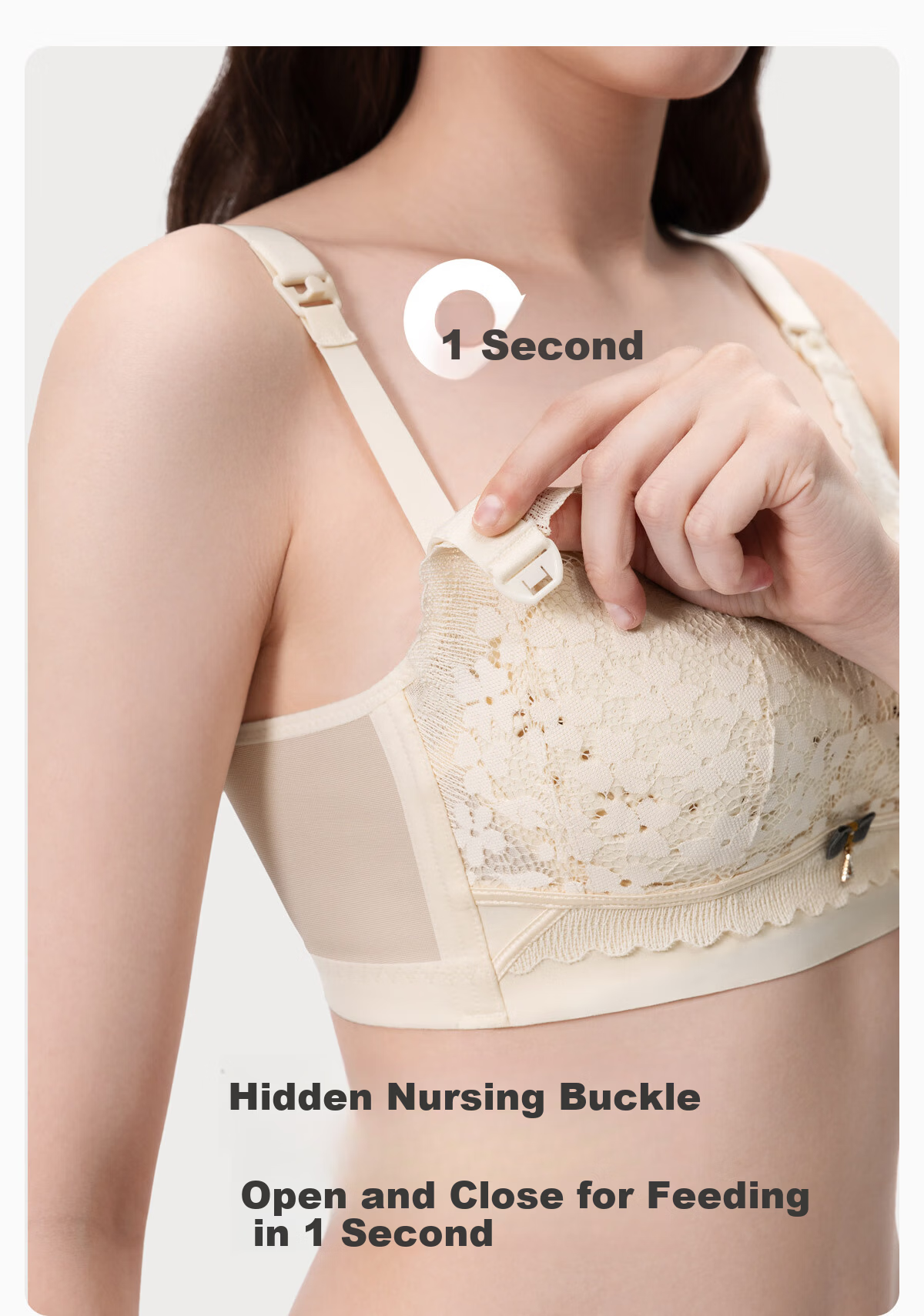 JOYNCLEON Luxury Fragrance Lady Maternity Nursing Bra Anti-Sagging Push-Up Postpartum Breastfeeding Champagne XL 16