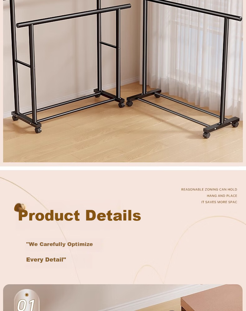 Shunyou Double Rod Floor Standing Coat Rack Indoor Mobile Clothes Hanger Storage Drying Rack Dormitory Clothes Drying Rack SY-1212 10