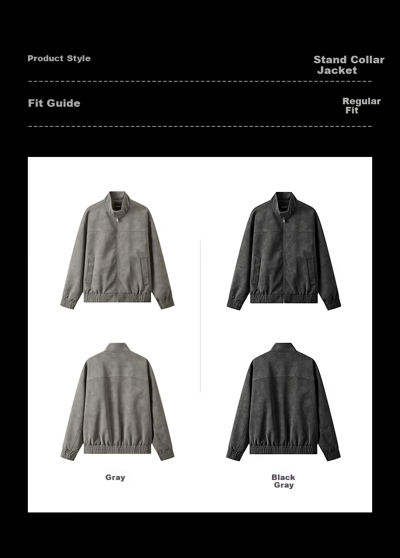 Gxgjeans Men's Simple American Vintage Loose Stand Collar Jacket Coat 25 Autumn New Gray 190/XXXL 11
