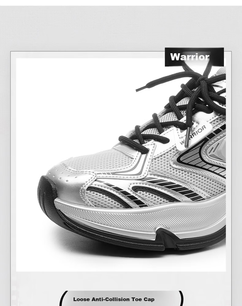 Warrior Women's 2026 Spring Mesh Thick-Soled Dad Sneakers Fashion Casual Shoes Black Silver Size 35 7