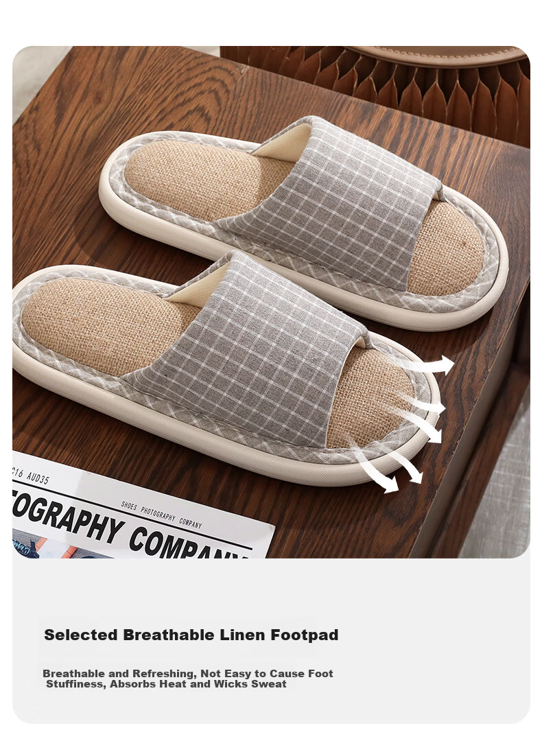 OHMYK Linen Slippers Men Spring Autumn Indoor Non-slip Breathable Four Seasons Cotton Linen Fabric Slippers Women Navy Blue Size 40-41 6