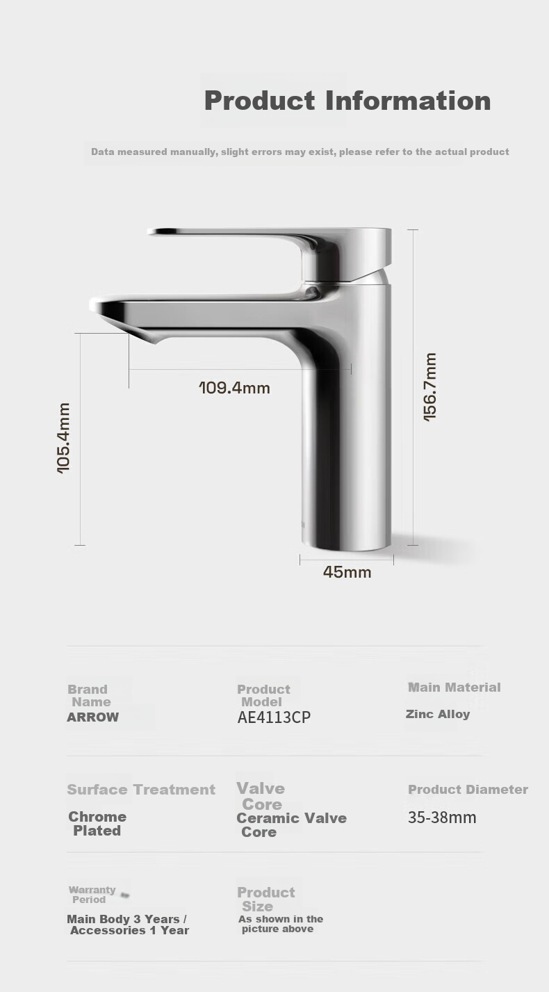 ARROW AE41113GGW-P Bathroom Sink Faucet Hot and Cold Basin Tap 1