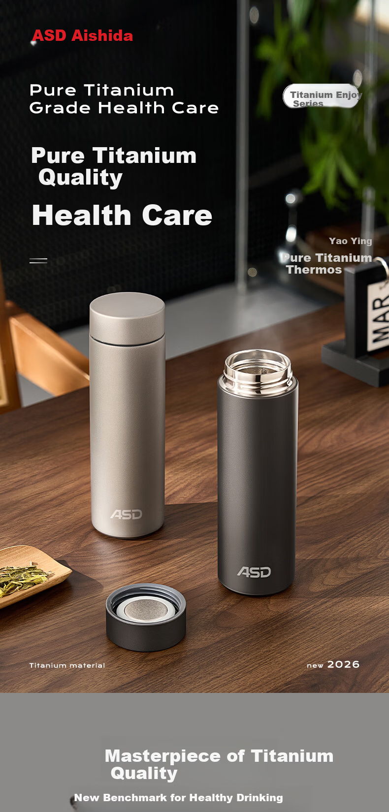 ASD Vacuum Insulated Pure Titanium Thermos Cup for Men and Women Business Portable Tea Water Bottle RWS52B48WG-S 1