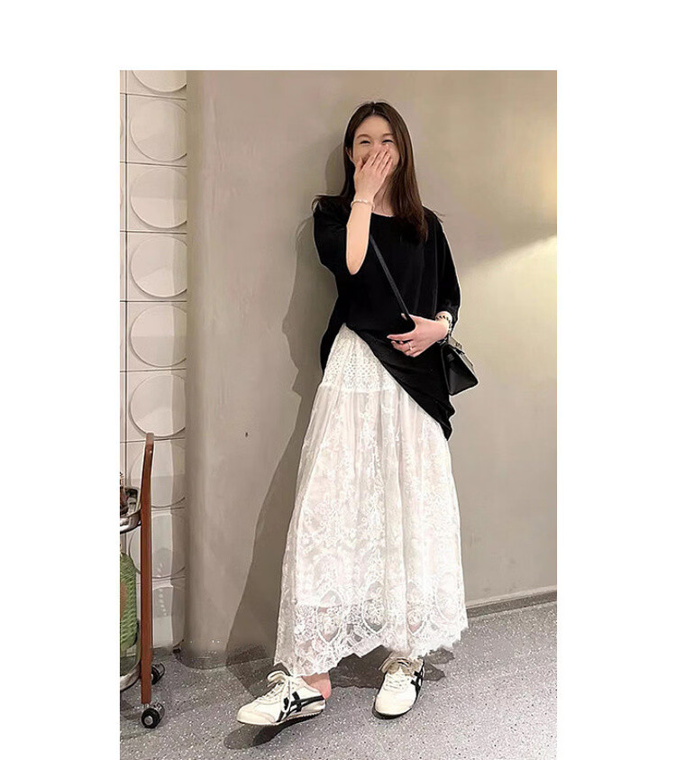 MT Advanced Romance Summer Elegant Lace Texture Elastic Waist Lightweight Flowing Slim A-Line Women's Skirt 10