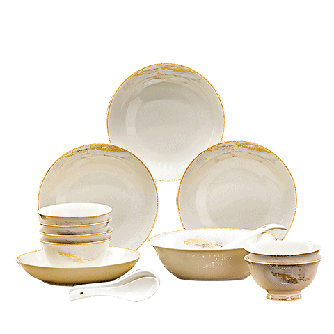 Pearson 24-Piece Porcelain Dinnerware Set Jingdezhen Ceramic Tableware Set Bowls Plates Dishes Great Rivers and Mountains Design