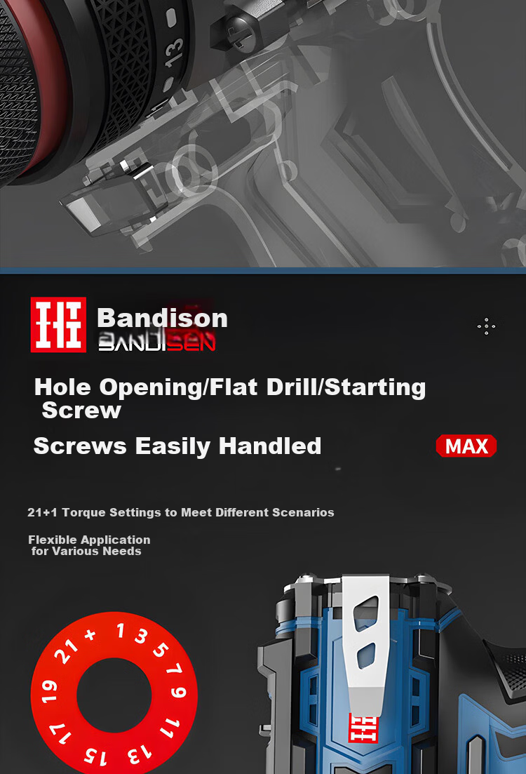 Bandison Cordless Electric Drill Household Rechargeable Screwdriver Lithium Battery Handheld Power Drill Electric Driver Power Tool 7