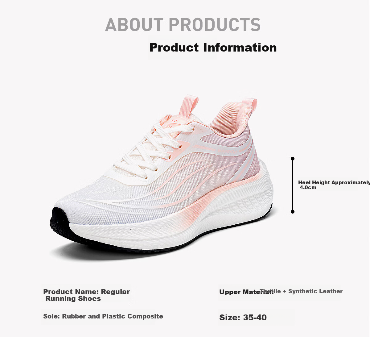 Warrior Women's Sports Shoes New Spring Mesh Breathable Thick Sole Cushioning Height Increasing Running Shoes White Pink Size 37 13