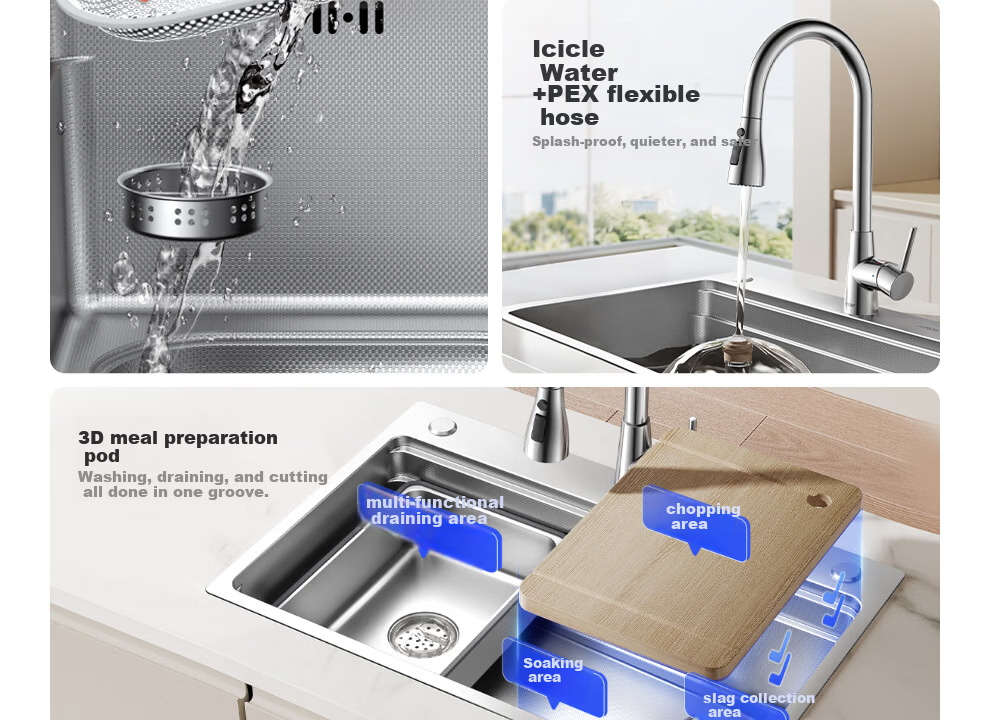 ARROW 3mm Thick 0-Coating Embossed Water Groove Large Single Bowl 304 Stainless Steel Vegetable Washing Sink Handmade Strainer Top-Mount and Under-Mount Basin 10