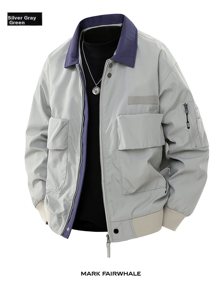 MARK FAIRWHALE Men's Spring and Autumn American Style Flight Workwear Jacket Loose Casual Men's Coat Amber Black 2XL 9
