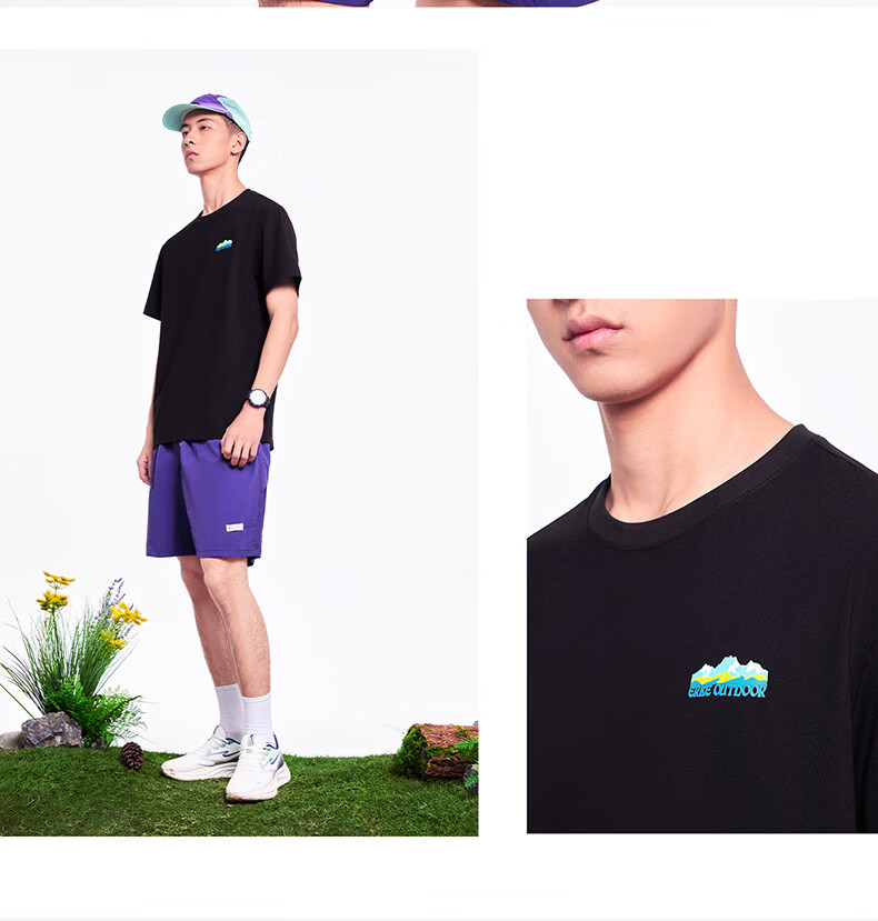 Erke Men's Crew Neck Short Sleeve Knit Shirt Summer Outdoor Antibacterial Sports T-Shirt Casual Loose Base Layer Top 15