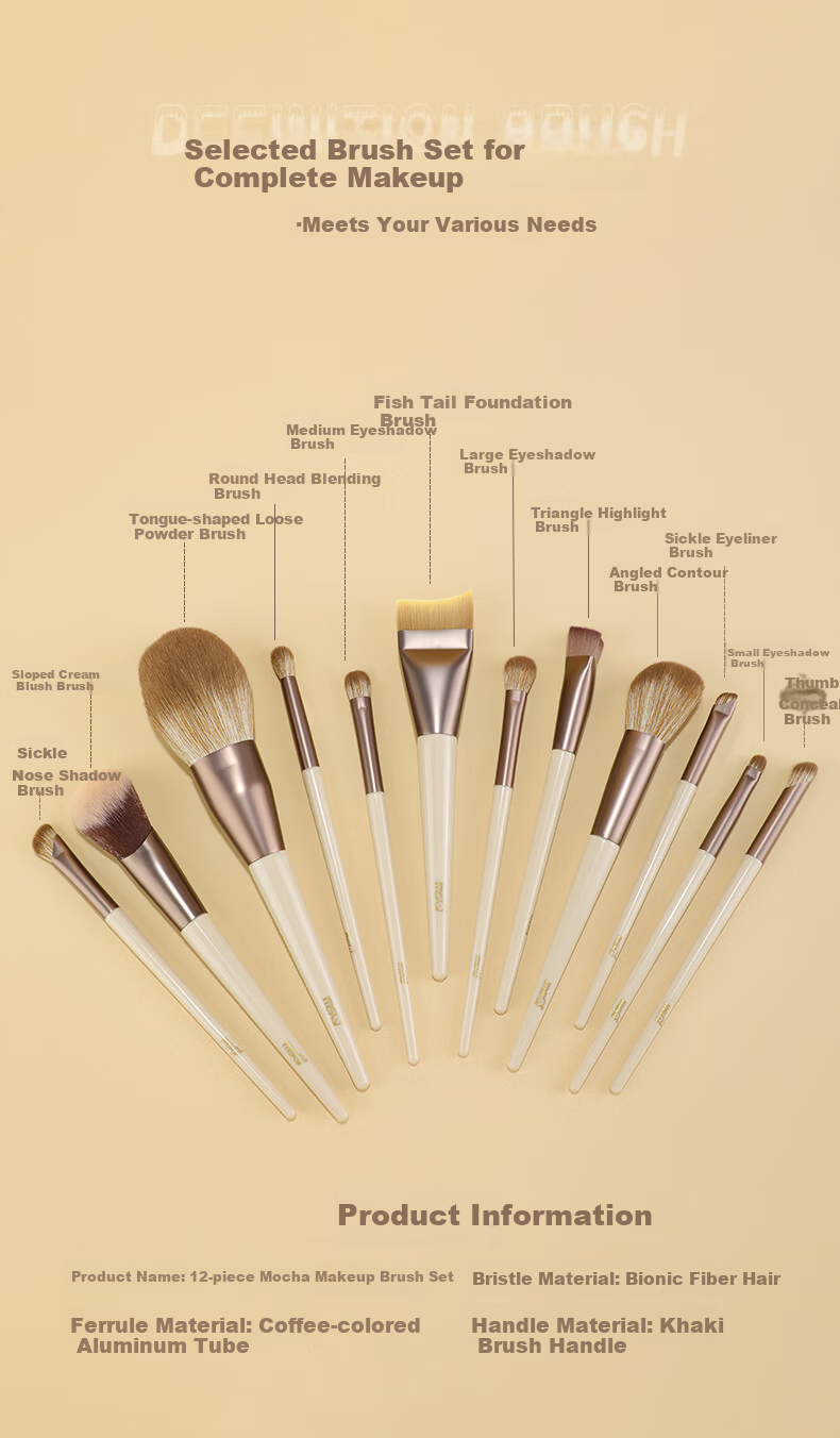 MSQ 12-Piece Mocha Makeup Brush Set - Loose Powder Brush, Blush Brush, Foundation Brush, Concealer Brush, Highlighter Brush, Eyeshadow Brush Beauty Tools 5