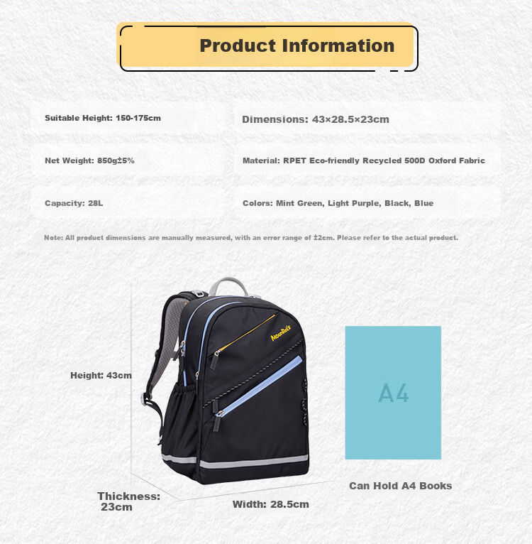 MoonRock Student Backpack for Grades 4-9, Unisex Children's Ergonomic Anti-Back Pain School Bag, Black 8