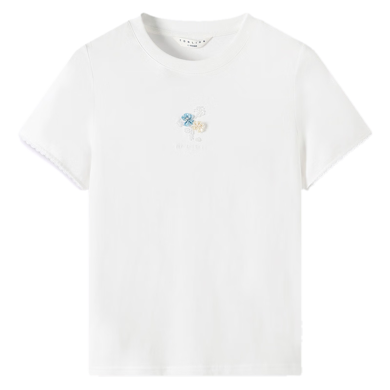 TonLion 2026 Summer New Women's Short Sleeve T-Shirt Lace Patchwork Versatile Elegant Design Lady Style