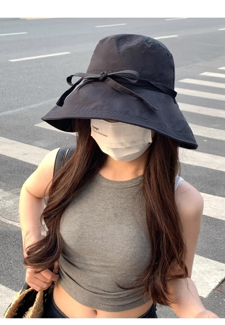 Xueqiman Women's Summer Sun Protection Hat Large Brim Sunshade Hat Face Slimming Natural Look UV Protection Quick-Dry Bucket Hat 14
