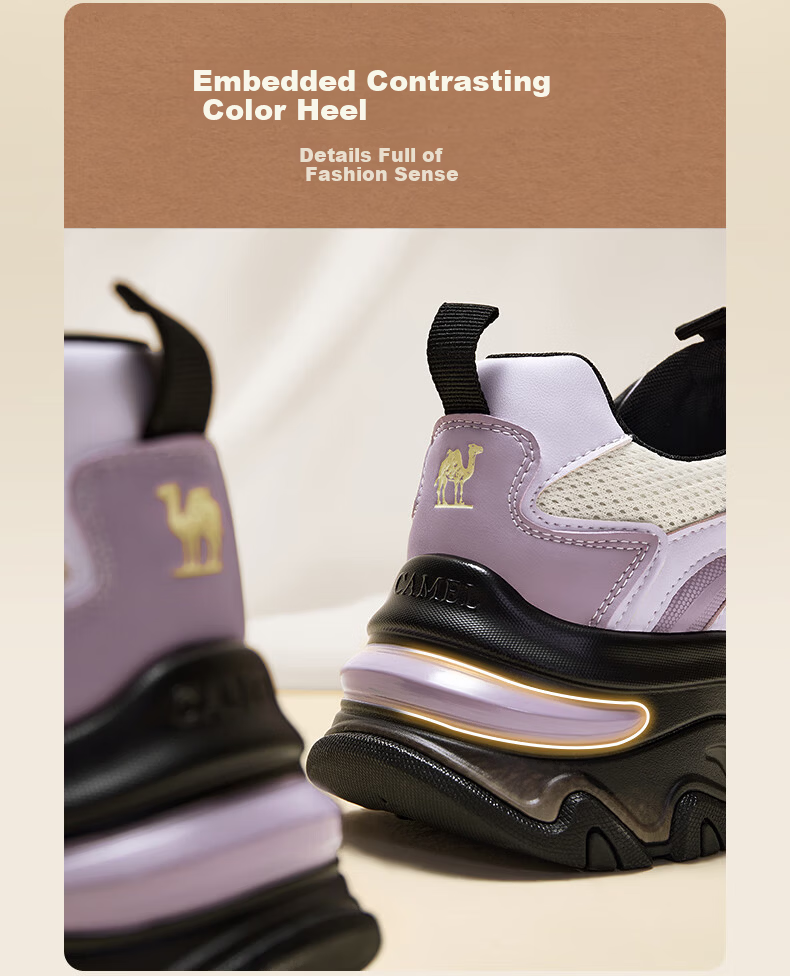 CAMEL Fishbone Shoes 2nd Generation Colorblock Dad Sneakers Thick Sole Sports Casual Shoes L26S283153 Silver Size 36 10