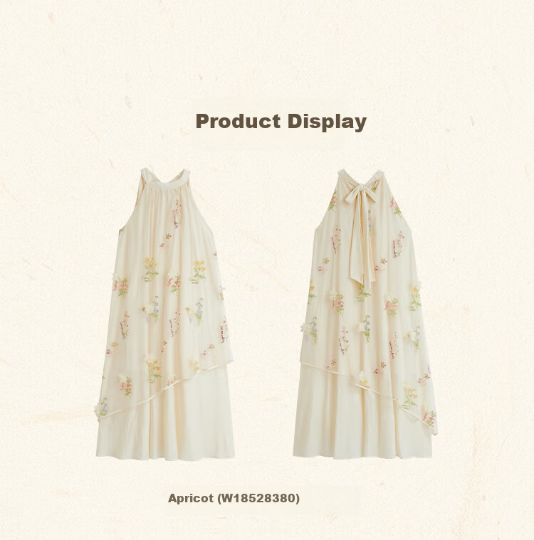Inman [Runway Same Style] Embroidered Sleeveless Halter Neck Dress 2026 Summer New Women's Long Dress Apricot S 26