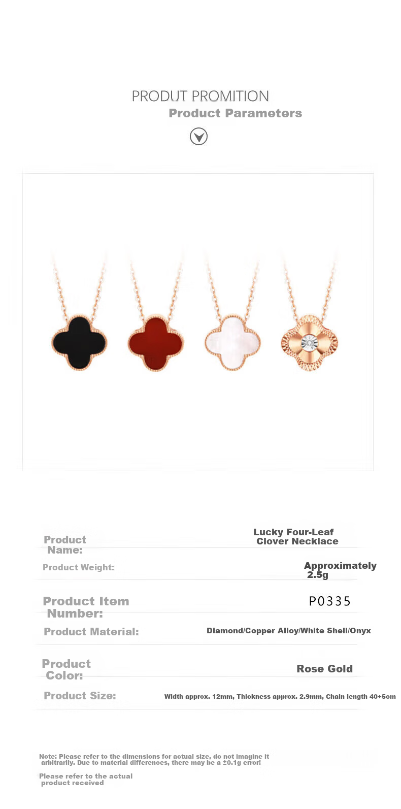 Grace Girl Diamond Four-Leaf Clover Double-Sided Necklace for Women Fresh Style Rose Gold Clavicle Chain Anniversary Birthday Gift for Girlfriend 7