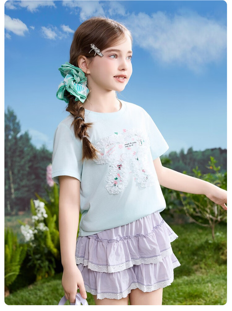 ASK JUNIOR Kids Short Sleeve 2026 Summer Sweet Cute Printed T-Shirt Girls Top Mint Green 150 12