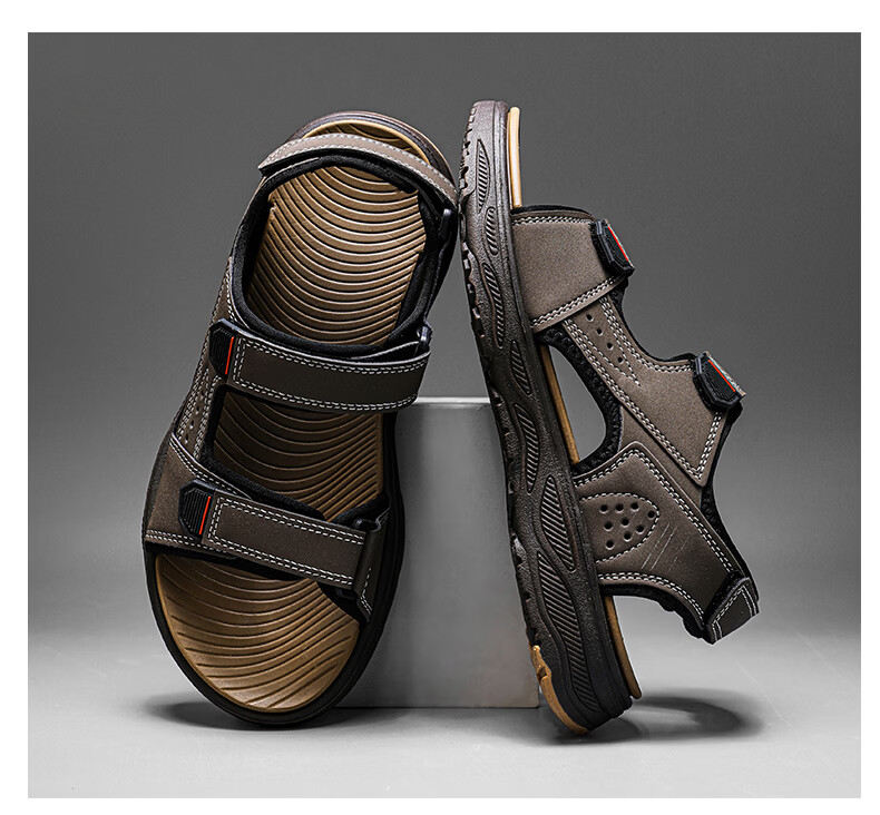 CARTELO Men's Sandals, Summer New Style, Breathable Beach Shoes for Outdoor Wear, Velcro River Tracing Shoes for Men, 1852 Brown, Size 41 20