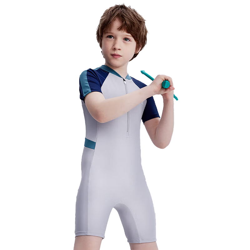 Keep Children's Swimsuit, One-Piece for Boys, Professional Training Quick-Dry Sun Protection Swimwear, Silver Gray, Size 14