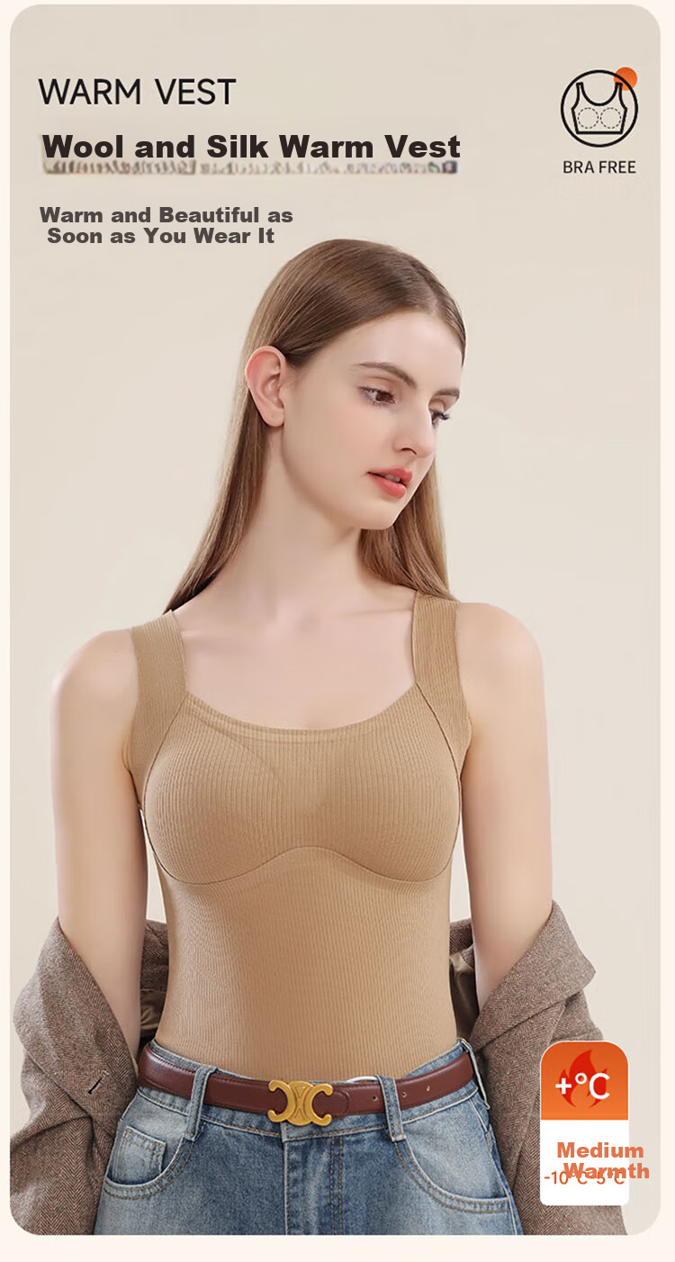 Urban Beauty Women's Thermal Vest with Padded Bra, Fleece-Lined Thickened Seamless Base Layer Vest for Autumn and Winter 1