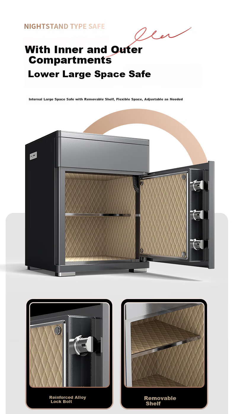 Tiger Brand Home Smart Bedside Safe Small All-Steel Integrated Hidden Anti-Theft Anti-Move Jewelry Storage Cabinet Elegant White Drawer Wireless Charging WIFI Unlock 10