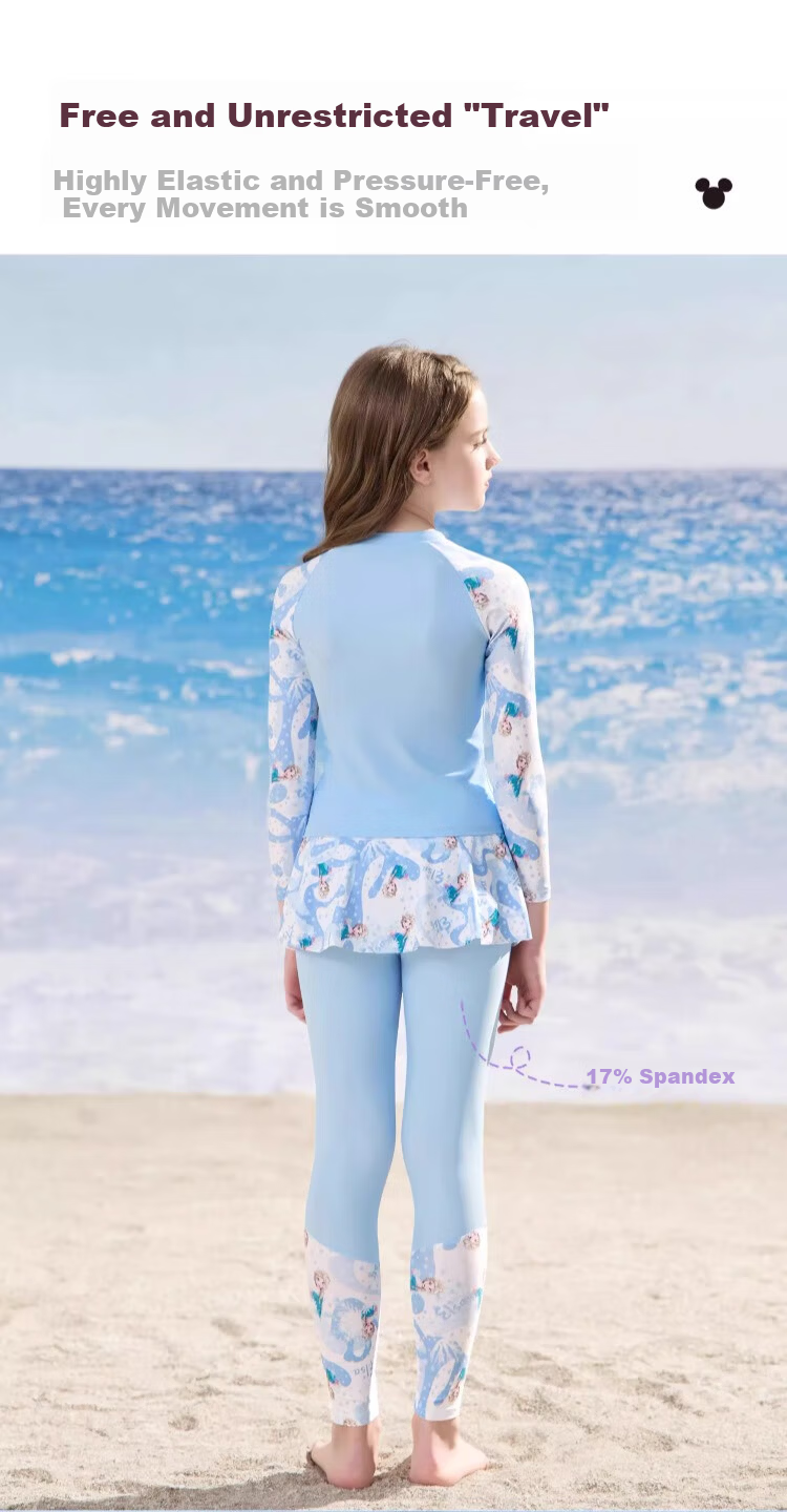 Disney Girls' 6-12 Years Old Two-Piece Long Sleeve Warm Swimwear Set D35197 Light Blue Size 130 12