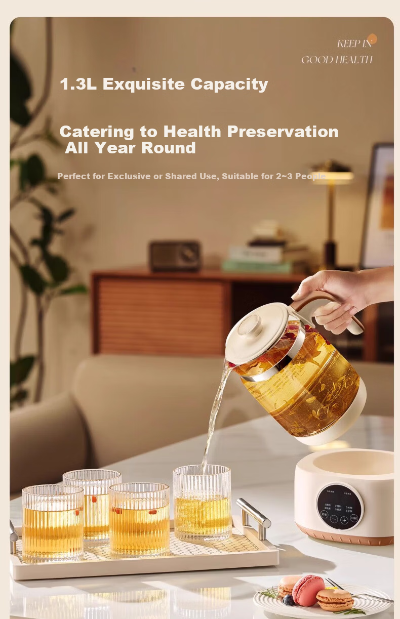 AUX YSW142 Glass Health Pot Automatic Milk Warmer Multifunctional Office Flower Tea Kettle Constant Temperature Electric Kettle Tea Cooker 316 Stainless Steel Base with Filter 9