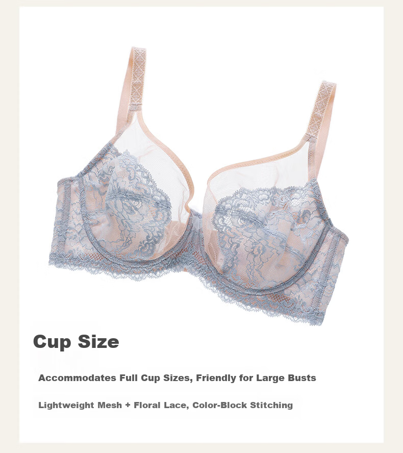 Xia [City Love] New Color Large Bust Minimizing Full Coverage Lace Bra Air Blue with Smoky Pink 75B 13